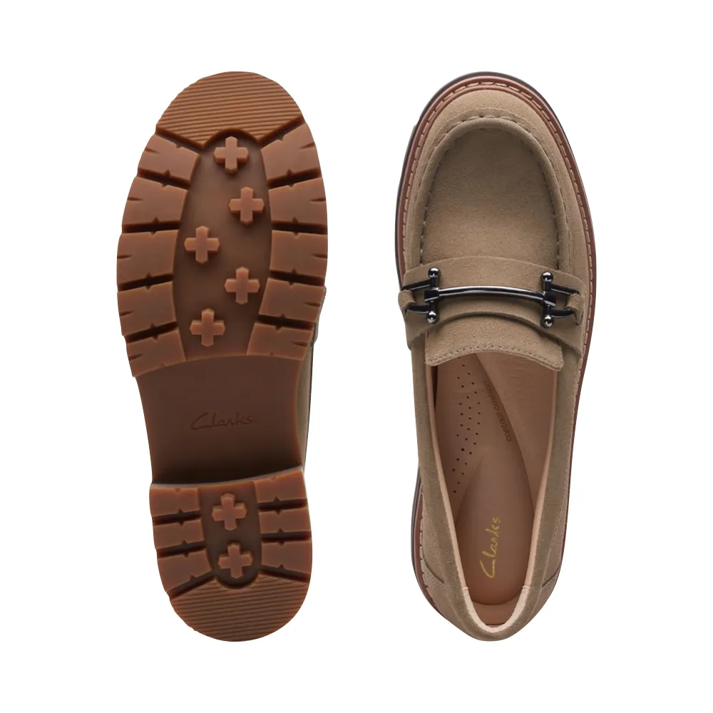 Clarks Women's Orianna Bit Suede Leather Loafer (Dark Sand)